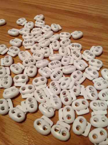 50 White Twin Hole Cord lock toggle fits 3mm cord