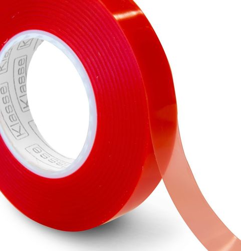 50 Metre Transparent Double Sided Polyester Tape with Red MOPP Liner 19mm